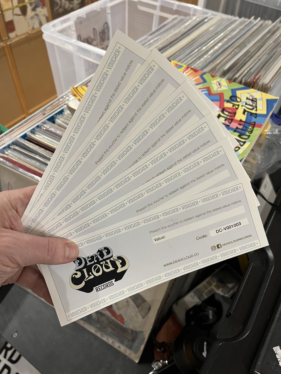 Deadcloudrecs's tweet image. Can’t decide what to get ‘em ? Music buyers are fussy blighters that’s for sure. Worry not we’ve got your back with our lovingly crafter vouchers ✌️