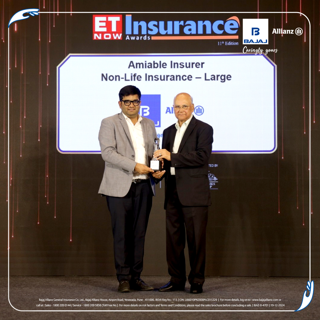bajajgeneral's tweet photo. Proud to be recognised as an 'Amiable Insurer', a reflection of our dedication to excellence and progress. We'll continue to be #CaringlyYours ๐
#ForwardKaroCare #BAGICAwards #ETInsurance #AmiableInsurer https://t.co/Q7ZSDzPZBb