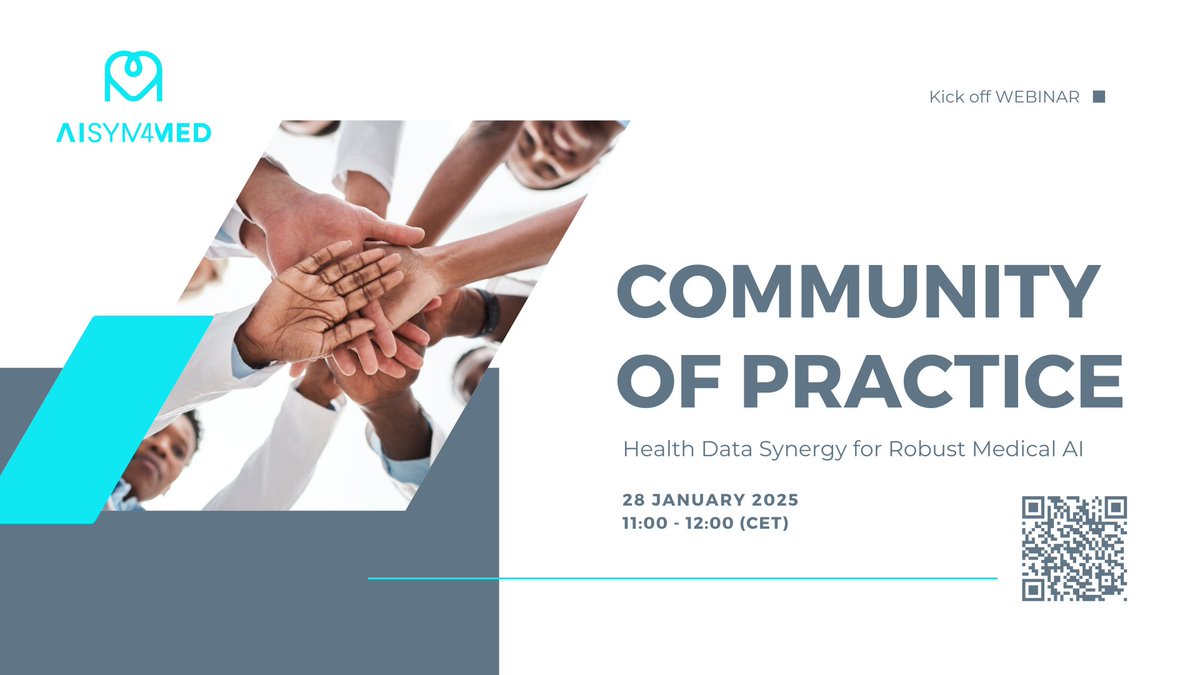 🎉 Mark your calendars! On January 28, we’ll officially launch our Community of Practice 'Health Data Synergy for Robust Medical AI' with a live webinar. 

Meet the coordinator, learn how the #CoP works, and get your questions answered!

Reserve your spot: attendee.gotowebinar.com/register/77367…