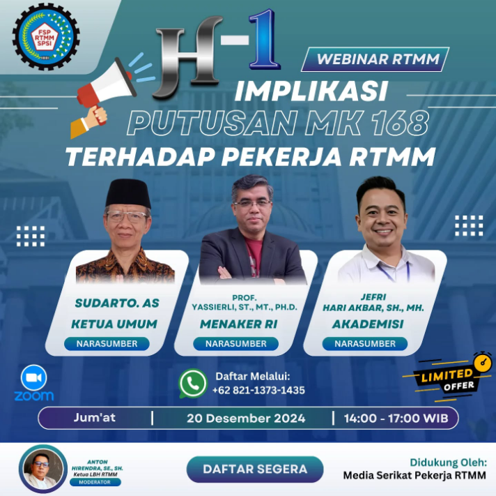 PP_FSPRTMMSPSI's tweet photo. Yuk Sobat RTMM

Ikuti Kegiatan Webinar dan Tatap Muka Implikasi Putusan MK No 168 Terhadap Pekerja Khususnya Pekerja / Buruh RTMM https://t.co/dzXro63MFH