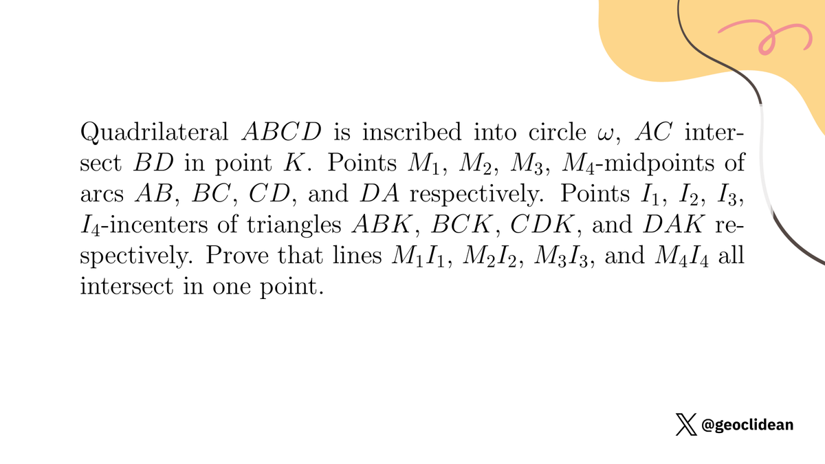 geoclidean's tweet photo. All-Russian Olympiad 2010 11 grade P-3
#Geometry #Incenter #Trigonometry #SimilarTriangles #ComplexNumbers https://t.co/wWsJSyp75t