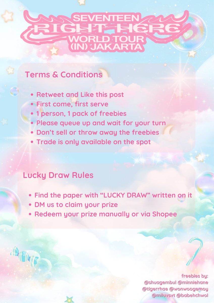 shuagembul's tweet image. ⋆˚࿔ SEVENTEEN RIGHT HERE in JKT 𝜗𝜚˚⋆

🗓 8 February 2025 (Day 1 Only)
📍JIS (detail loc TBA)
🕑 TBA 
📝 Details on Pict in Thread

#SEVENTEEN  #SEVENTEEN_RIGHT_HERE_IN_JAKARTA 

Freebies by @shuagembul @minniehane @tigerrhae @wonwoogemoy @babehchwol @miluvsvt