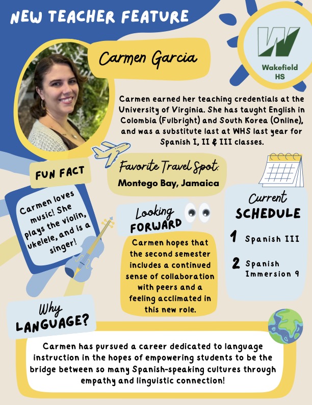 Chloé Duchaj (@madameduchaj) on Twitter photo This month's World Languages Newsletter featured Wakefield's new Spanish teacher Carmen Garcia <a href="/WarriorBalasWHS/">Peter Balas</a> This month's World Languages Newsletter featured Wakefield's new Spanish teacher Carmen Garcia <a href="/WarriorBalasWHS/">Peter Balas</a>