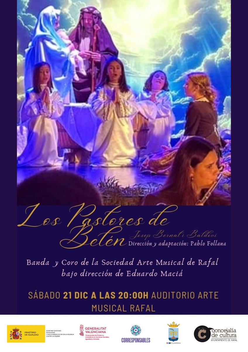 AytoRafal's tweet photo. 📌 Este 🗓️ sábado 21 de diciembre vuelve una de las principales tradiciones navideñas de #Rafal: la representación de 'Los pastores de Belén' 🎶, en el auditorio municipal 'Arte Musical.

#OrgulloDeRafal https://t.co/YFGN80Fcx0
