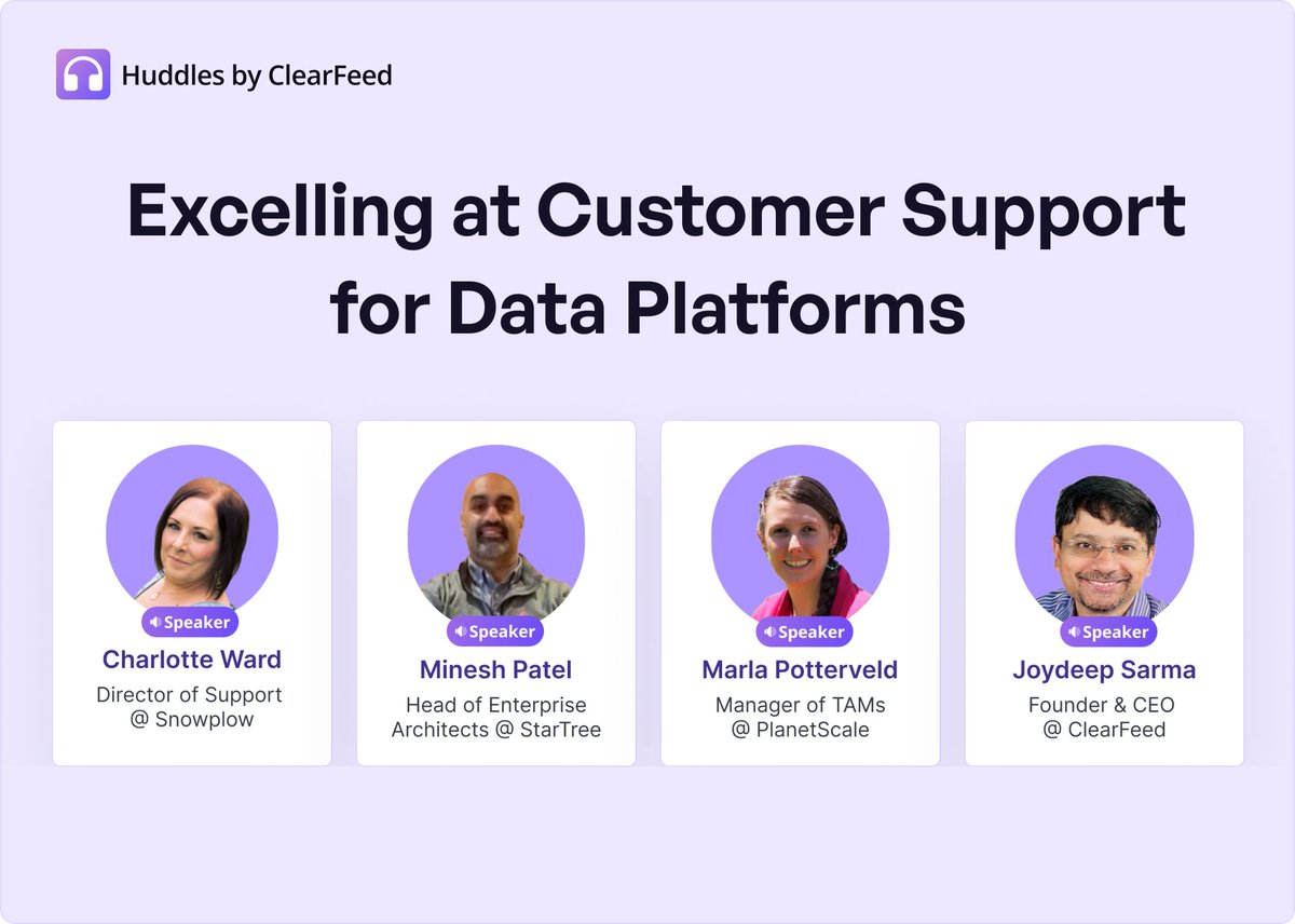 clearfeedai's tweet photo. What does it take to deliver exceptional Customer Support for data platforms?

Experts from @PlanetScale , @startreedata , & Snowplow shares key insights on how the future of B2B Customer Support is shifting from tickets/phone calls to conversational, partnership-driven models.

Learn more: https://t.co/EKmlFdceMY

#CustomerSupport #customerengagement