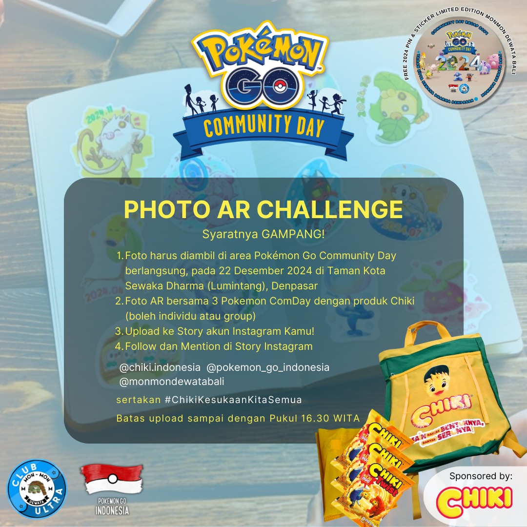 DewataMonmon's tweet photo. DECEMBER COMMUNITY DAY 2024 BALI 
Event Kali Ini disponsori oleh @chikiindonesia untuk meramaikan Comday Desember 2024 

Bagi yang mau join/ikut komunitas kita bisa hub. Wa admin  081994731816

Terimakasih 

#niantic
#pokemonGOCommunityDay 
#comunityday2024 https://t.co/BXlo873mHG
