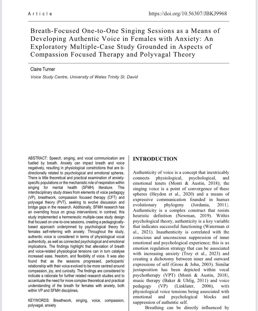 I am delighted to share that I have had a paper published in Australian Voice, which will be part of their special issue, ‘Insights and Innovations from Singing Practitioner-Research’.
 
australianvoice.net.au/2024-turner