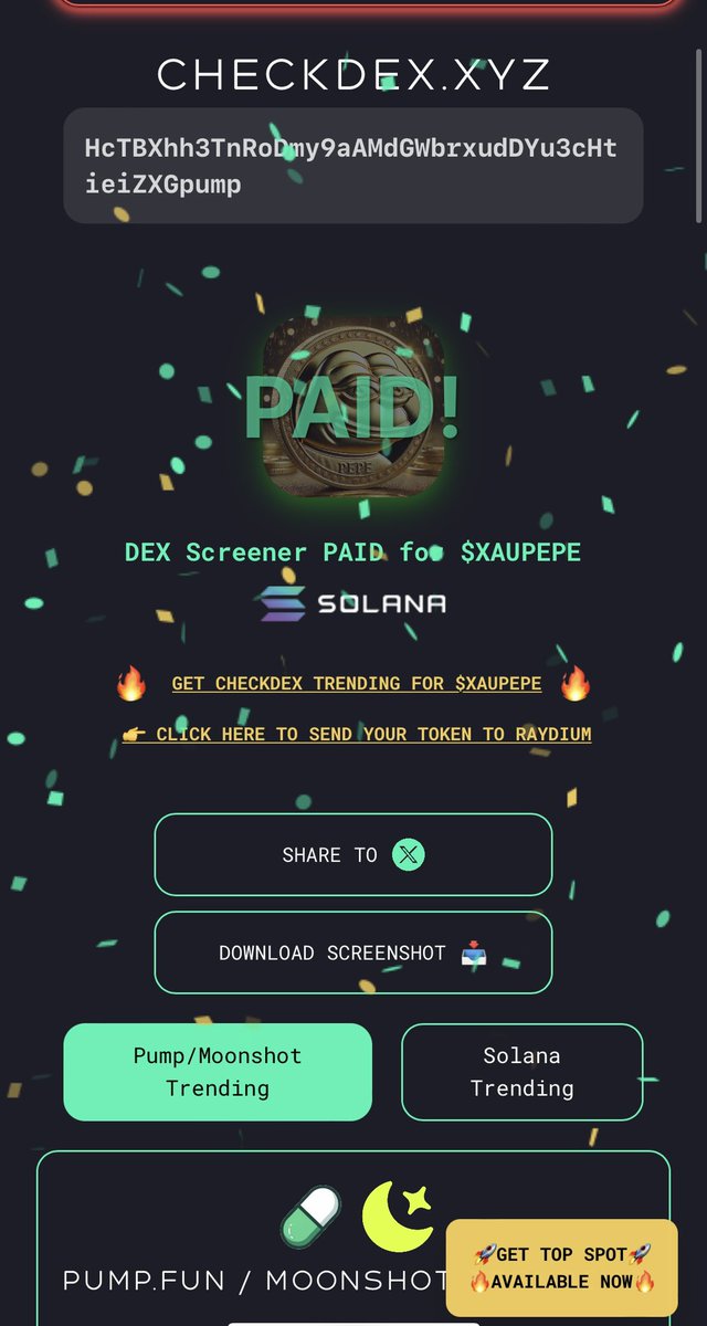 XAU_PEPE's tweet photo. Dex is paid 🤘 https://t.co/EPq0btAd2o