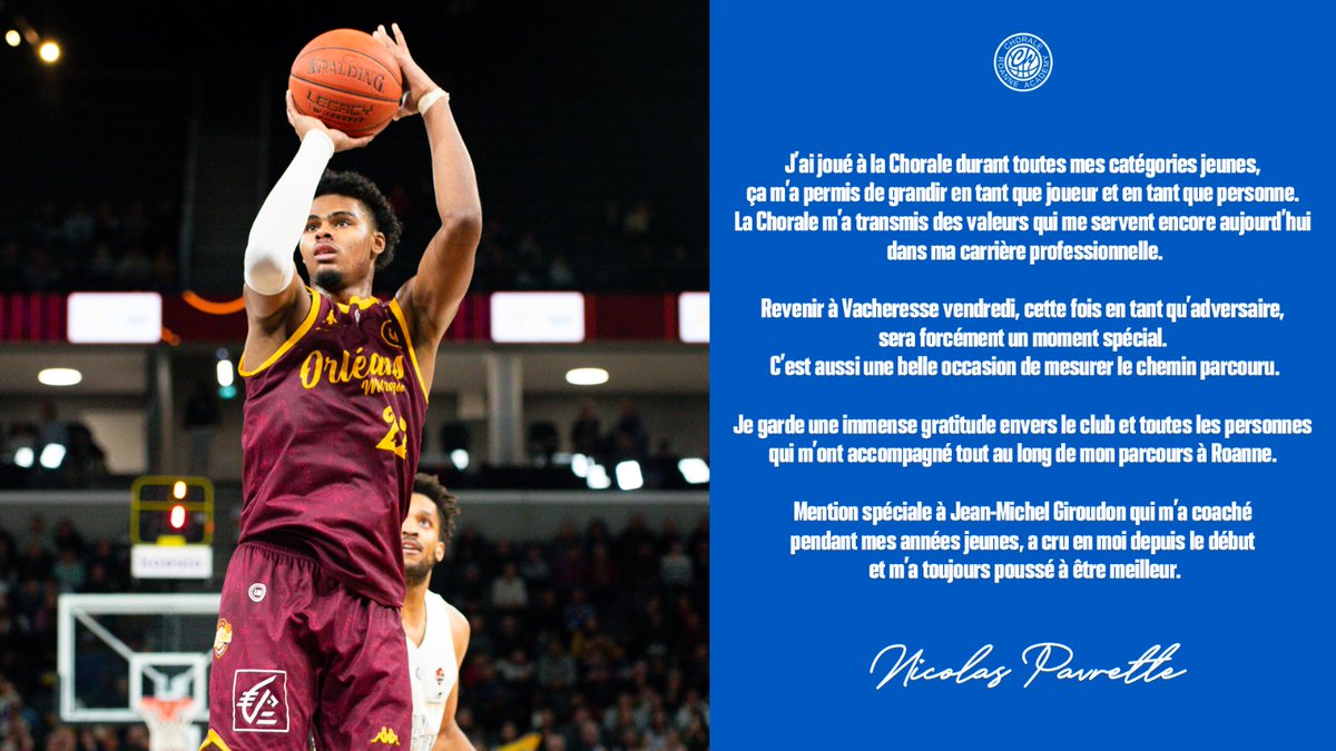 ChoraleRoanne's tweet photo. Le message plein d'élégance et de reconnaissance de Nicolas Pavrette à son club formateur avant @ChoraleRoanne 🆚 @OLB45 ce vendredi à 20h à Vacheresse 👏
#CHOOLB #ChoraleNation https://t.co/S1GAvwdlRX