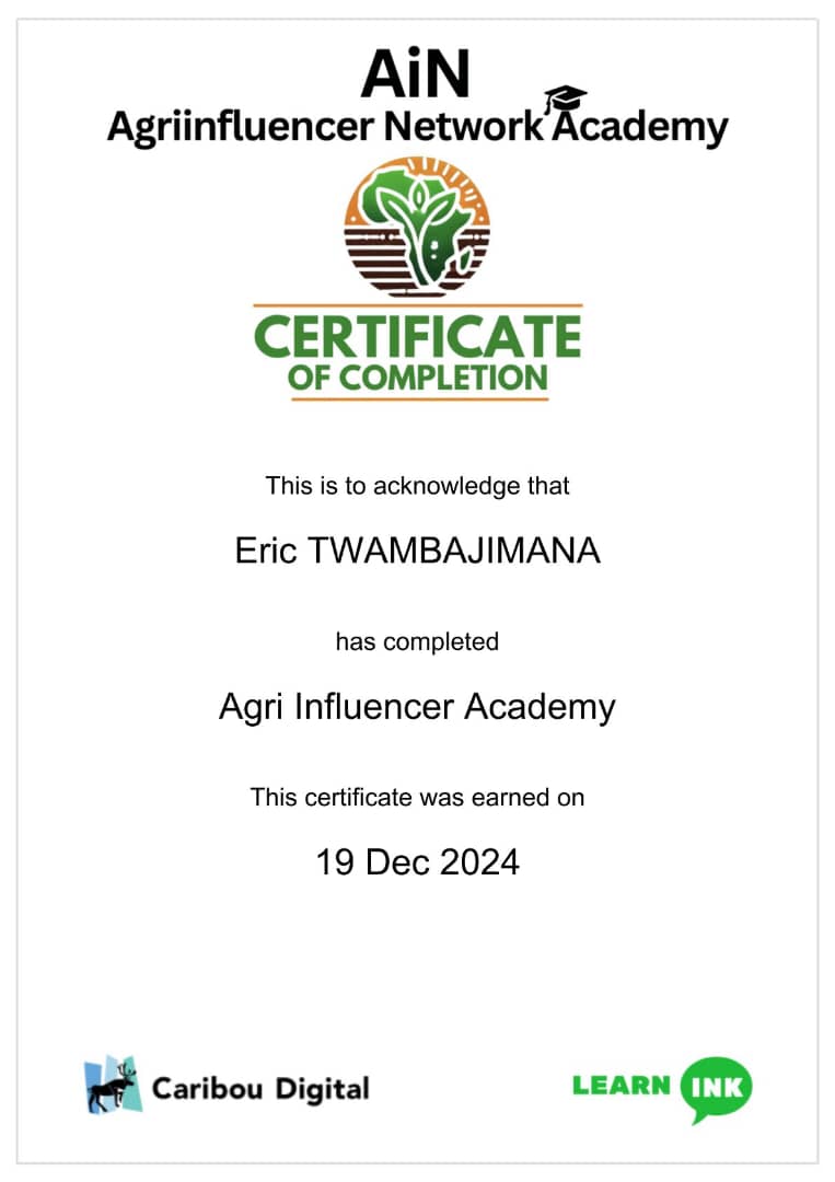 Eric08352300's tweet photo. Hello Everyone! 📣 I just graduated from the AgrInfluencers Network Academy! I'm now ready to use my newfound skills to amplify the voices of African farmers and champion sustainable agriculture. Huge thanks to #AiNAcademy for this incredible opportunity 🌱 https://t.co/Quo0pDITDE