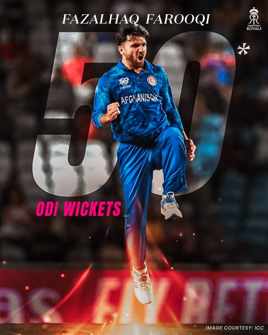 Fazalhaq Farooqi completes 50 ODI wickets.👏  📹 Credits: Twitter/rajasthanroyals
