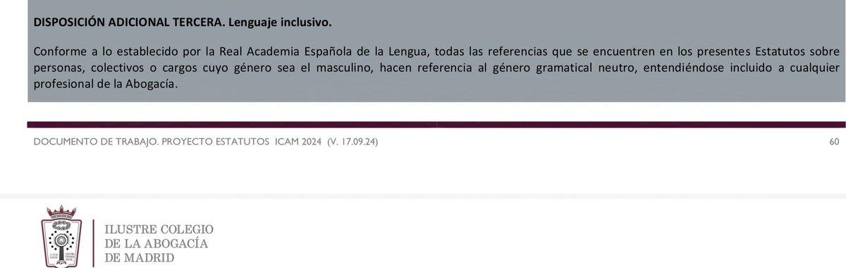 Hola, <a href="/RAEinforma/">RAE</a>, ¿Podríais avisar al <a href="/icam_es/">Ilustre Colegio de la Abogacía de Madrid</a> y su decano <a href="/EugenioRibon/">Eugenio Ribón</a> para que, escudándose en la RAE, no aprueben un texto de estatutos  con la barbaridad de entender el género gramatical neutro como la suma del masculino y femenino?<a href="/AlaAbog/">ALA</a> y yo lo hemos intentado sin éxito