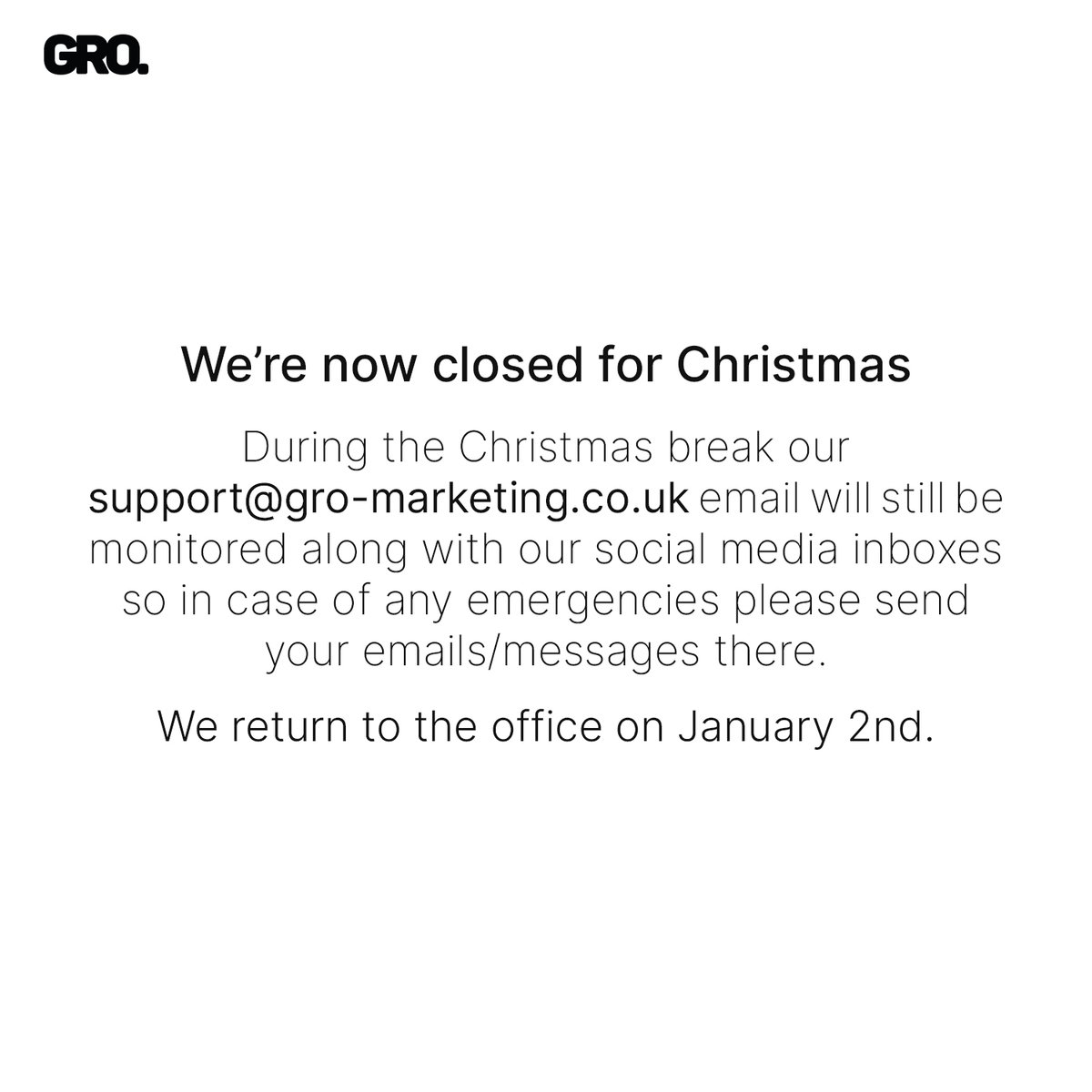We're now closed for Christmas. 🎅