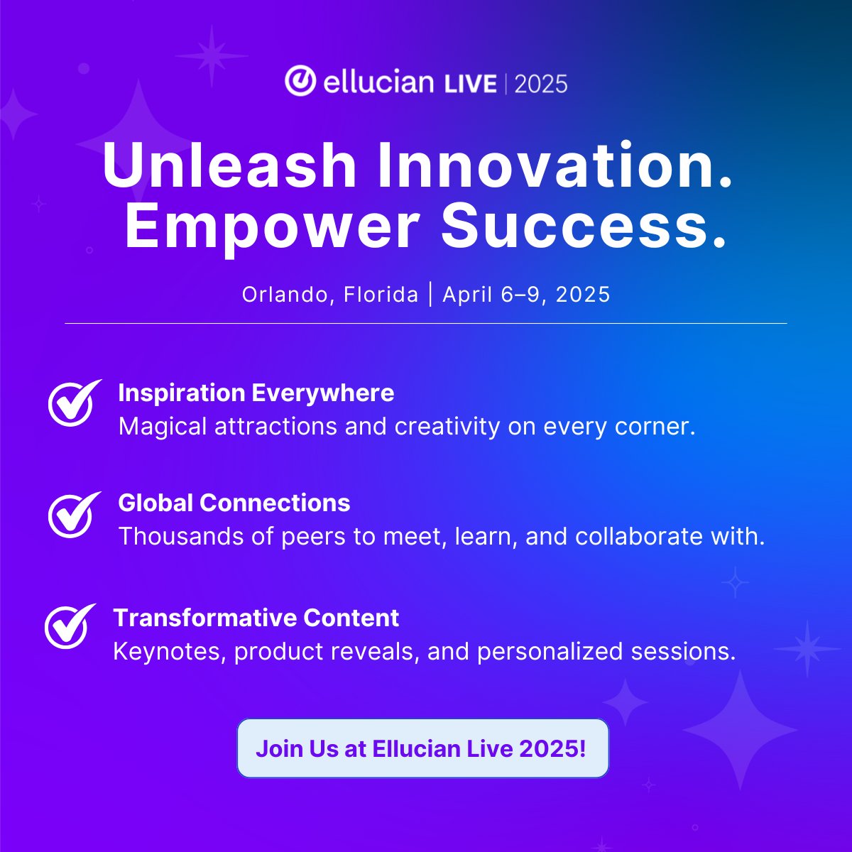 Mark your calendar! 📅
Get ready for #eLive2025—your ultimate destination for cutting-edge sessions, global networking, and #HigherEd transformation. 🚀

Don’t miss out! Early bird registration ends on December 13. Secure your spot today: ellucian.com/blog/why-atten…