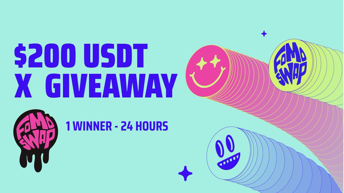 goFomoSwap's tweet image. 🎉 $200 USDT GIVEAWAY 🎉

Here’s how to enter:

- Like this post.
- Follow @goFomoSwap.
- Repost this post.
- Comment and tag 2 friends.

You’ve got 24 hours! 
The winner will be selected through an auto-raffle

📅 Winner announced: 4 PM UTC, 20/12.

Don’t miss out—join now and…