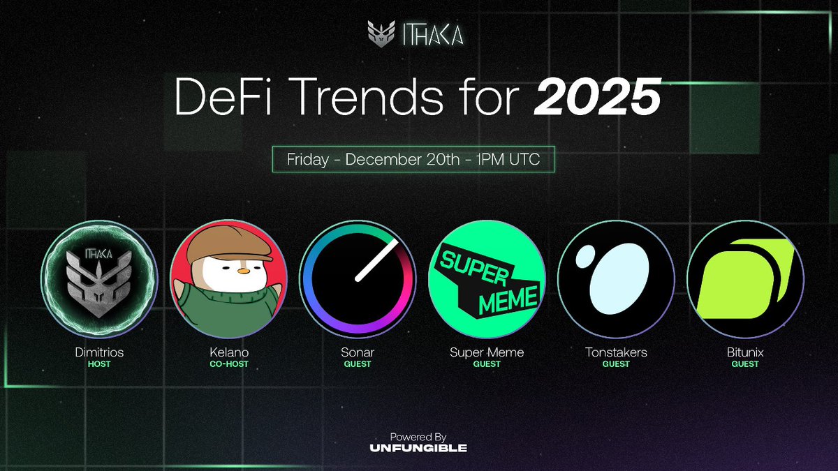 Join us again for an excting space!

"DeFi Trends for 2025" 🌟 

📅 Tomorrow, Dec 20 
⏰ 1:00 PM UTC 

Speaker lineup: @SonarPING_ | <a href="/superdotmeme/">Super Meme</a> | <a href="/tonstakers/">Tonstakers | TON Liquid Staking</a> | <a href="/BitunixOfficial/">Bitunix</a>

What's on the agenda?👇

- Key DeFi trends for 2025
- Insights from leading projects
- What’s next