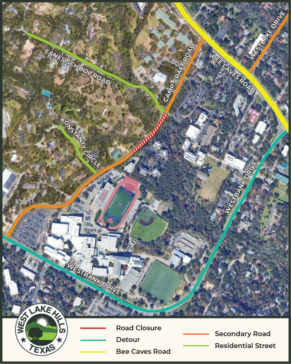 🚧 Camp Craft Rd will be closed Feb. 1–Aug. 1, 2025, for upgrades. Join the Community Open House on Jan. 9, 2025, 6-8 PM, @ Westlake High (4100 Westbank Dr) to ask questions &amp; see detour plans. Plan ahead!
#WestLakeHillsTX #RoadConstruction