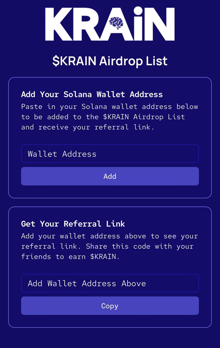 Free solana airdrop on,might be something please don’t fade 🚨 

How to position for $KRAIN in 1 minutes: 

- submit your wallet here: airdrop.krain.ai/W58NUD
- drop your referral links in the comment section below. 
- share to friends.