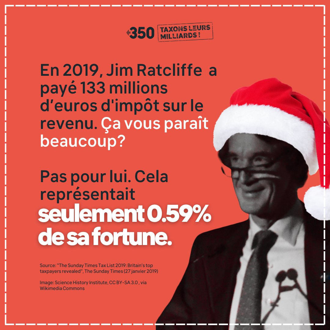350France's tweet photo. 🛢️Jour 19 - Calendrier de l'Avent #TaxonsLeursMilliards 🛢️

En 2019, Jim Ratcliffe, PDG du groupe Ineos, a payé 133 millions d’💶 d'impôt sur le revenu.

Une grosse somme? Cela représente 0⃣,5⃣9⃣ % de sa fortune 🥜

Ensemble exigeons une fiscalité juste: https://t.co/loeEmmdjR2 https://t.co/ClOeCN14az