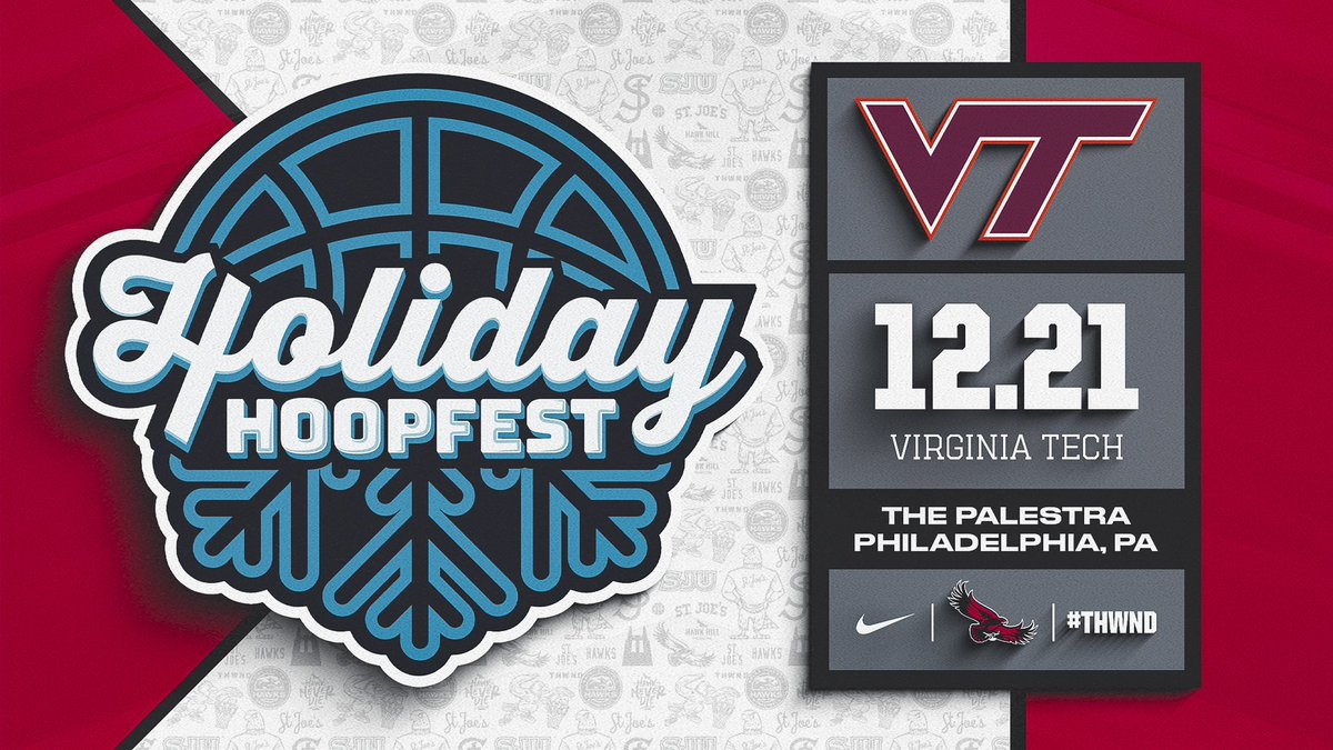 Secure Your Tickets for the 2024 Holiday Hoopfest!

Join the Saint Joseph's Hawks as they take on the Virginia Tech Hokies on Saturday, December 21 at The Palestra. Fans can purchase tickets starting at $40 by using the link below. #THWND 

🎟️ ￼: pennathletics.evenue.net/cgi-bin/ncomme…