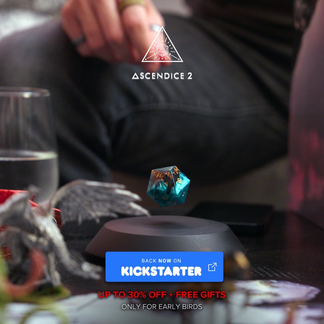 Elevate your game by levitating your dice with Ascendice 2, now on Kickstarter! kickstarter.com/projects/thesh…

#dnd #ttrpg #dice