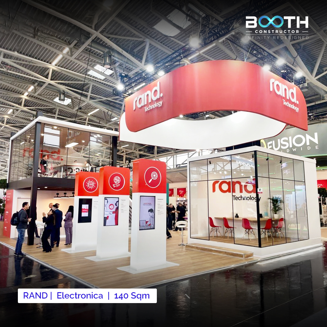 BoothConstruct1's tweet image. We recently rafted a stunning 140 sqm exhibit for our esteemed client #RandTechnology at electronicaFair 2024, blending bold branding, dynamic digital displays, and sleek meeting spaces.