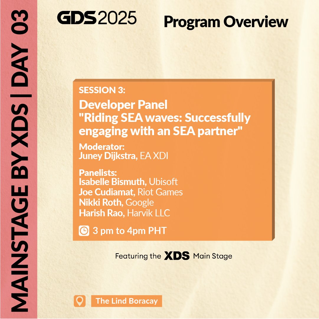 GDSummitAsia's tweet image. Ready for groundbreaking insights? Mainstage by XDS at #GDS2025 features trailblazing speakers shaping the future of video game development!
📅 Feb 5-7, 2025
📍 Boracay, Philippines
🎟️ Register now: gamedevsummit.co
#GameDevSummit #CreateMore