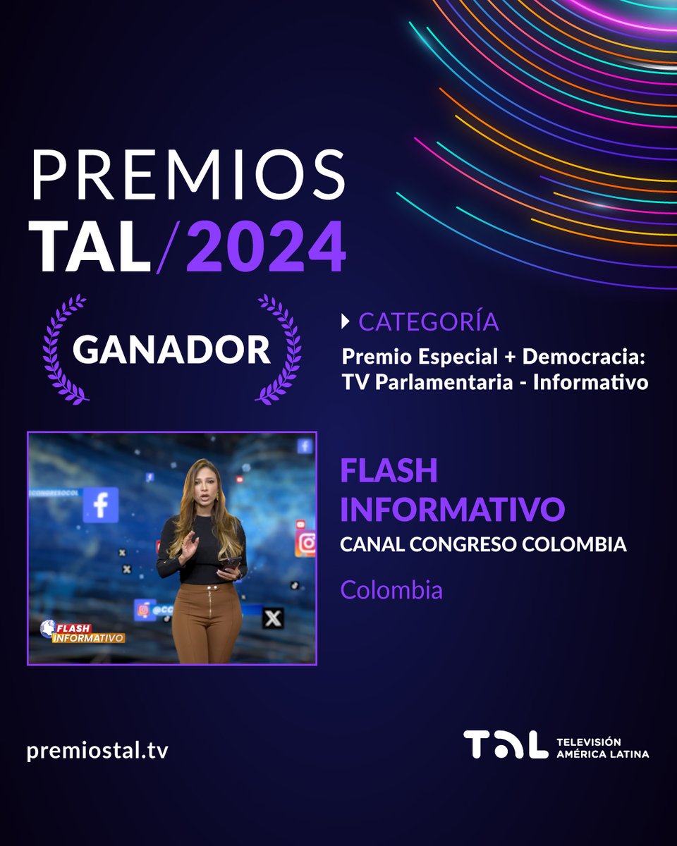 RedTALtv's tweet image. 🏆 El  Premio Especial + Democracia: TV Parlamentaria / Informativo es para “Flash Informativo” de @CCongresoCol (Colombia)
¡Felicitaciones! 👏

👉ESTA NOCHE los y las esperamos en la ceremonia de entrega de los #PremiosTAL2024, por premiostal.tv