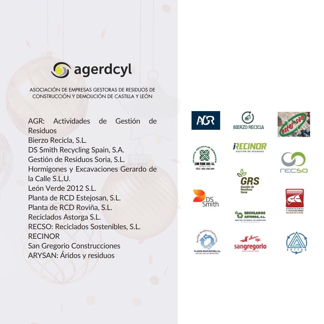 Desde la Asociación de Gestores de Residuos de Construcción y Demolición de Castilla y León (AGERDCYL) os deseamos una feliz Navidad y un también próspero Año Nuevo.
#economiacircular #desarrollosostenible #valorizaciónderesiduos #sostenibilidad #medioambiente #rcd