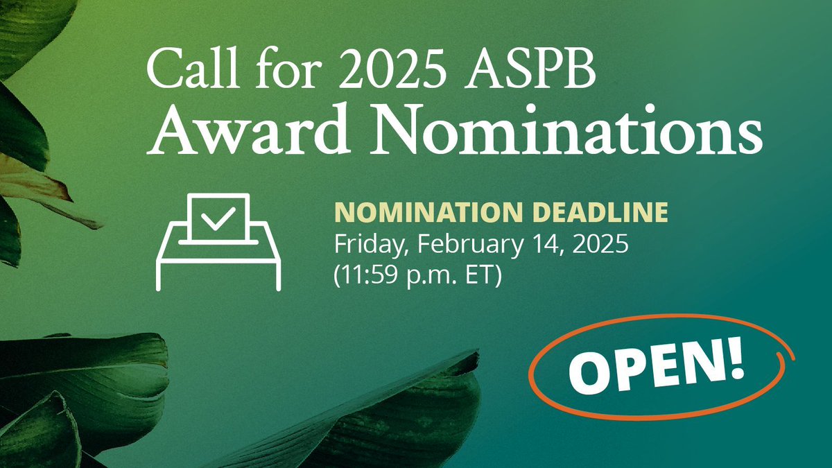 ASPB (@aspb) on Twitter photo 🚨 Nominations are now being accepted for the 2025 ASPB Awards. It is important that ASPB honor the most notable achievements and contributions of plant scientists worldwide — a responsibility that we carry out in large part through our annual awards program. 
The deadline is 🚨 Nominations are now being accepted for the 2025 ASPB Awards. It is important that ASPB honor the most notable achievements and contributions of plant scientists worldwide — a responsibility that we carry out in large part through our annual awards program. 
The deadline is