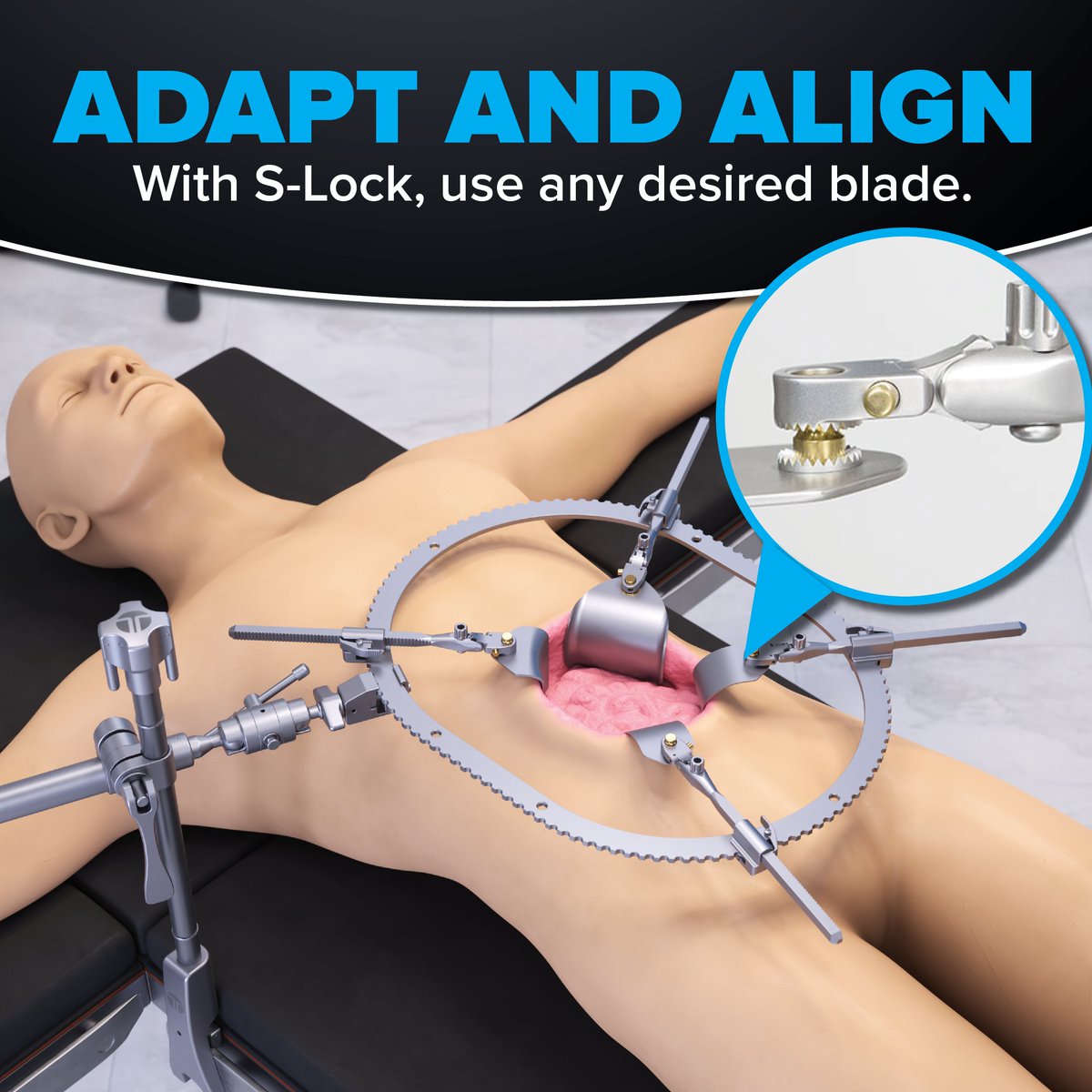 ThompsonRetract's tweet image. Upgrade your ring frame game with Thompson’s S-Lock Blades! Whether you prefer locking the blade in place or using swivel mode for natural alignment, S-Lock gives you ultimate flexibility while ensuring optimal anatomy alignment. #ThompsonRetractor #ORInnovation #SLock #RingTrack