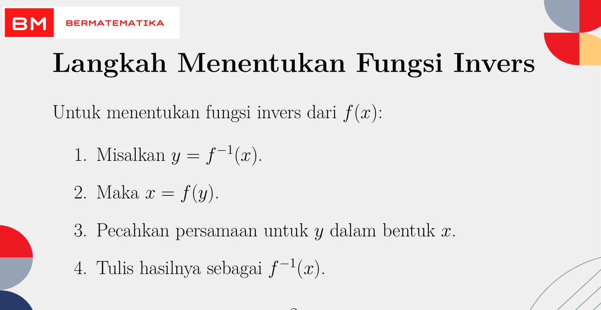 AleamsBarra's tweet photo. Fungsi Invers #SNBT2025

Seperti yang saya katakan kemarin belajar adalah membuat cerita (membuat makna) untuk diri sendiri agar materi yang kita pelajari jadi "make sense". Buat saya dulu, prosedur algoritma mencari invers dengan salah satu langkahnya mengganti y dengan x dan sebaliknya rada misterius. Kenapa boleh begitu, apa yang terjadi?

Nah sekarang saya lebih suka pakai cerita sebagai berikut. Diberikan f(x) = 3x+5. Kita mau cari inversnya. Misalkan y=f^(-1) (x). Akibatnya x=f(y) = 3y + 5. Yang kita cari adalah y, jadi 3y=5-x dan y =(5-x)/3. Dengan demikian f^(-1)(x) =(5-x)/3.

Nah tentunya anda bisa memaknai sendiri dengan cara yang berbeda.

Berikut ringkasan materi fungsi invers.