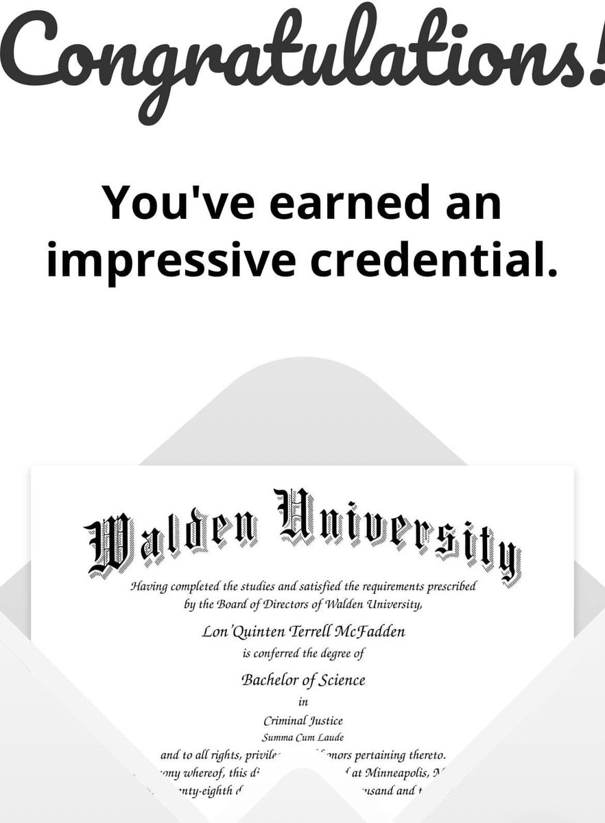 quint0_'s tweet photo. the ONLY B.S. i’ve been dealing with lately 🥹⌛️📜

I am overly ecstatic to announce that I will be graduating Summa Cum Laude from Walden University with a major in Criminal Justice. 

Lon’Quinten T. McFadden, B.S. 👨🏾‍🎓✍🏾 https://t.co/9nLPDNp6yO