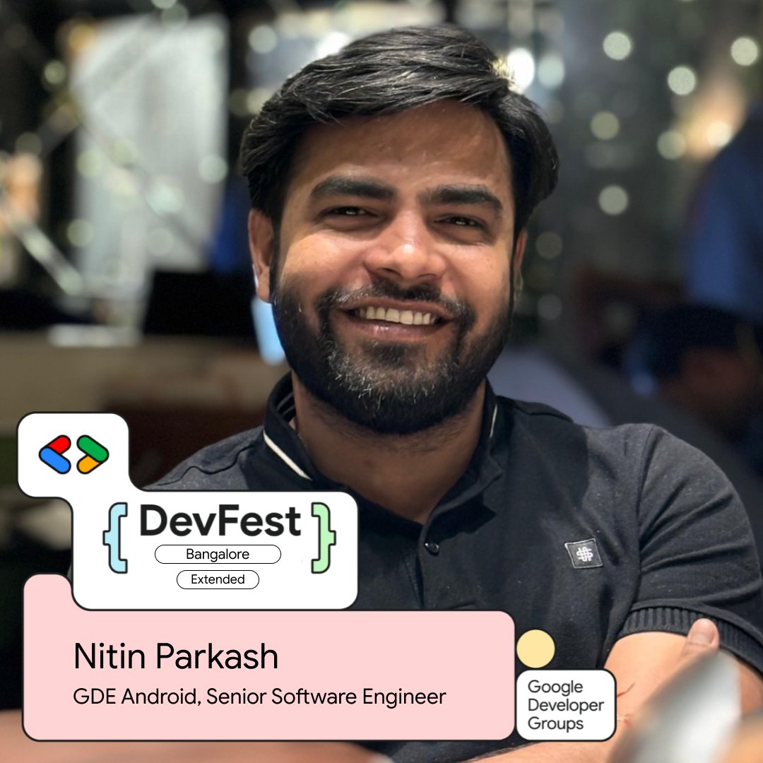 GDG Bangalore (@gdgblr) on Twitter photo Meet <a href="/NitinDroid/">Nitin Prakash</a>, a Senior Software Engineer at Upswing Financial Technologies and a Google Developer Expert (GDE) for Android.
Nitin will be sharing insights on What's New in Android at DevFest Bangalore Extended 2024. Meet <a href="/NitinDroid/">Nitin Prakash</a>, a Senior Software Engineer at Upswing Financial Technologies and a Google Developer Expert (GDE) for Android.
Nitin will be sharing insights on What's New in Android at DevFest Bangalore Extended 2024.