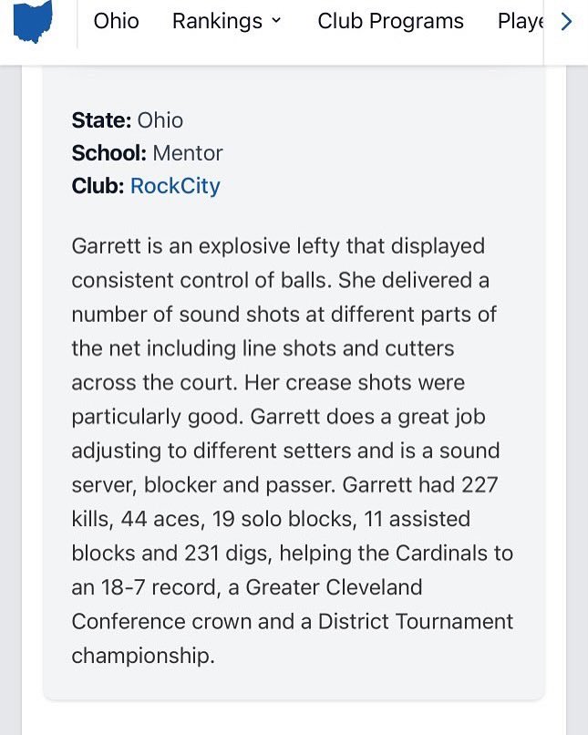Melody Garrett (@melodygarrett_1) on Twitter photo This past Sunday I attended a top 250 expo showcase for prep dig! I got to meet some other amazing players around the area. I was named a top performer along with other talented athletes! Thank you <a href="/PrepDigOH/">Prep Dig Ohio</a> for the evaluation! <a href="/MentorVB/">Mentor Volleyball</a> <a href="/RCECVRecruiting/">RockCity Eastside Cleveland Volleyball Recruiting</a> <a href="/RockCityECV/">RockCity Eastside Cleveland Volleyball</a> This past Sunday I attended a top 250 expo showcase for prep dig! I got to meet some other amazing players around the area. I was named a top performer along with other talented athletes! Thank you <a href="/PrepDigOH/">Prep Dig Ohio</a> for the evaluation! <a href="/MentorVB/">Mentor Volleyball</a> <a href="/RCECVRecruiting/">RockCity Eastside Cleveland Volleyball Recruiting</a> <a href="/RockCityECV/">RockCity Eastside Cleveland Volleyball</a>