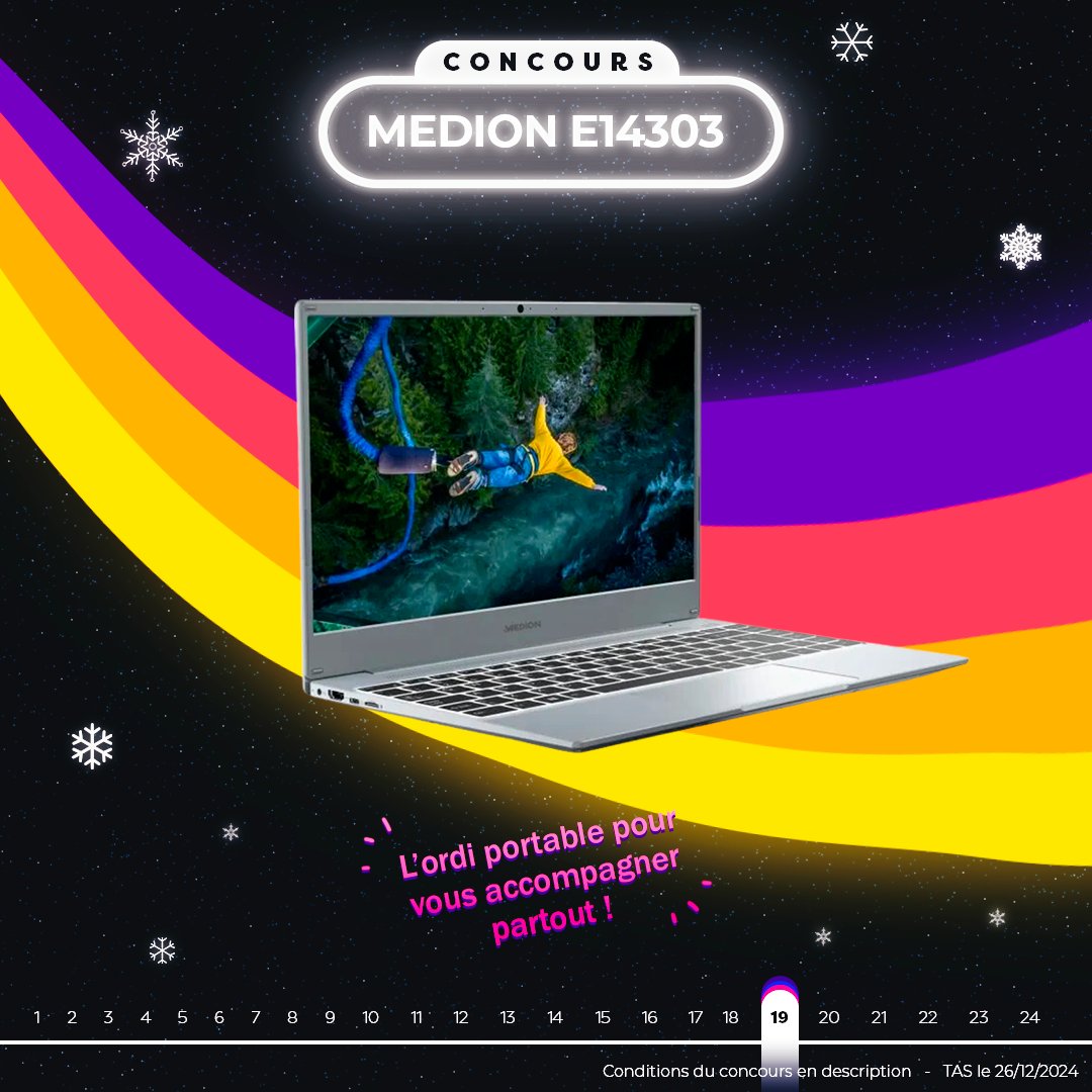 Frandroid's tweet image. #CONCOURS JOUR 19🎄
 
Gagnez un ordinateur portable MEDION E14303 !✨
Pour participer : 
▶️ Tweet #FrandroidOffreMoi + un ordinateur portable MEDION  + @ErazerFrance 
▶️ RT + Like
▶️ Follow  @Frandroid + @ErazerFrance