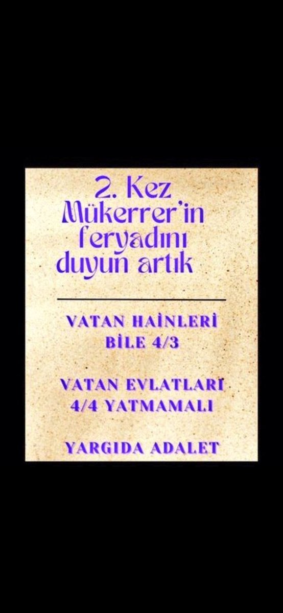 4/4 Mükerrer Cezalara Adalet Eşitlik 
İstiyoruz. Adalette Ayrımcılık‼️ istemiyoruz. Suç ayrımsız Herkese Verdiğiniz Hakları ‼️ 4/4 Mükerrerlere
İstiyoruz .‼️
<a href="/YildizFeti/">Feti Yıldız</a> <a href="/dbdevletbahceli/">Devlet Bahçeli</a> <a href="/mehmetucum/">Mehmet Uçum</a> <a href="/RTErdogan/">Recep Tayyip Erdoğan</a>
<a href="/Hayati_Yazici/">Hayati Yazıcı</a> <a href="/MTanal/">Av.Mahmut TANAL</a>
<a href="/MullaogluServet/">Servet Mullaoğlu</a> <a href="/isamesihsahin/">İsa Mesih Şahin</a> 
<a href="/alimahir/">Ali Mahir Başarır</a>