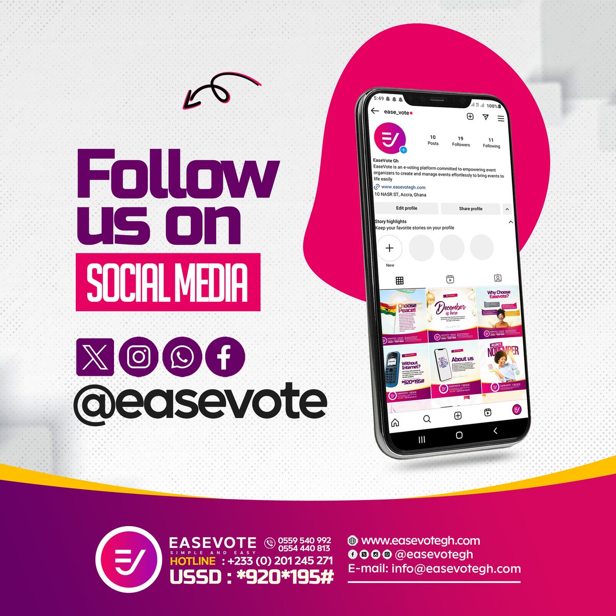 ease_vote's tweet photo. 🟣⚪🟣⚪🟣⚪🟣⚪🟣
Connect with EaseVote Gh today via our various social media handles and get updates from us!

Explore our innovative ways to revolutionizing event management and the e-voting process. 

#EaseVoteGh
#SimpleAndEasy https://t.co/xgzWapgxrq