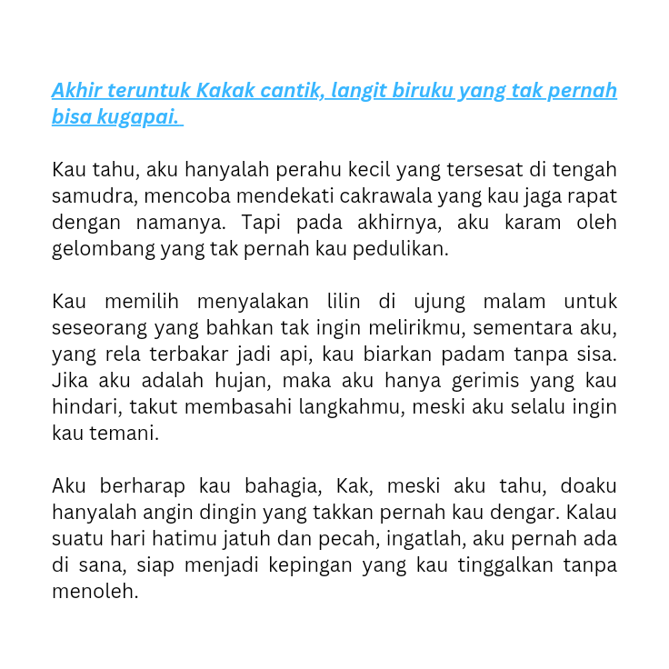 GAKUmeriang's tweet image. Akhir kata aku ucapkan; 𝑻𝒆𝒓𝒊𝒎𝒂 𝒌𝒂𝒔𝒊𝒉 𝑲𝒂𝒌𝒂𝒌 𝑪𝒂𝒏𝒕𝒊𝒌 𝒔𝒖𝒅𝒂𝒉 𝒎𝒆𝒘𝒂𝒓𝒏𝒂𝒊 𝒉𝒂𝒓𝒊𝒌𝒖, 𝒎𝒆𝒔𝒌𝒊𝒑𝒖𝒏 𝒌𝒂𝒖 𝒕𝒊𝒅𝒂𝒌 𝒎𝒆𝒏𝒚𝒂𝒅𝒂𝒓𝒊𝒏𝒚𝒂.