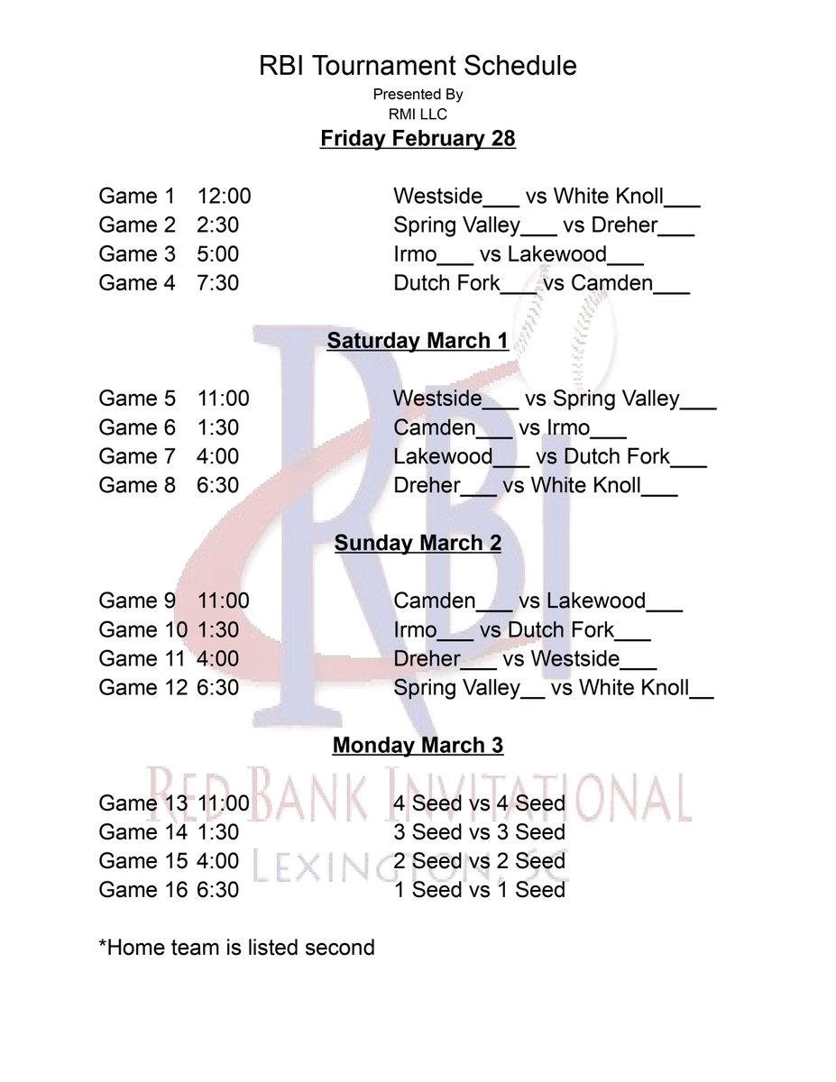 RedBankInv's tweet image. The 2025 RBI Tournament Schedule is here! Thank you RMI LLC We are excited to have everyone out to watch great baseball! @junebugnewyork @LouatTheState @diamondprospect  @PrepBaseball_SC
