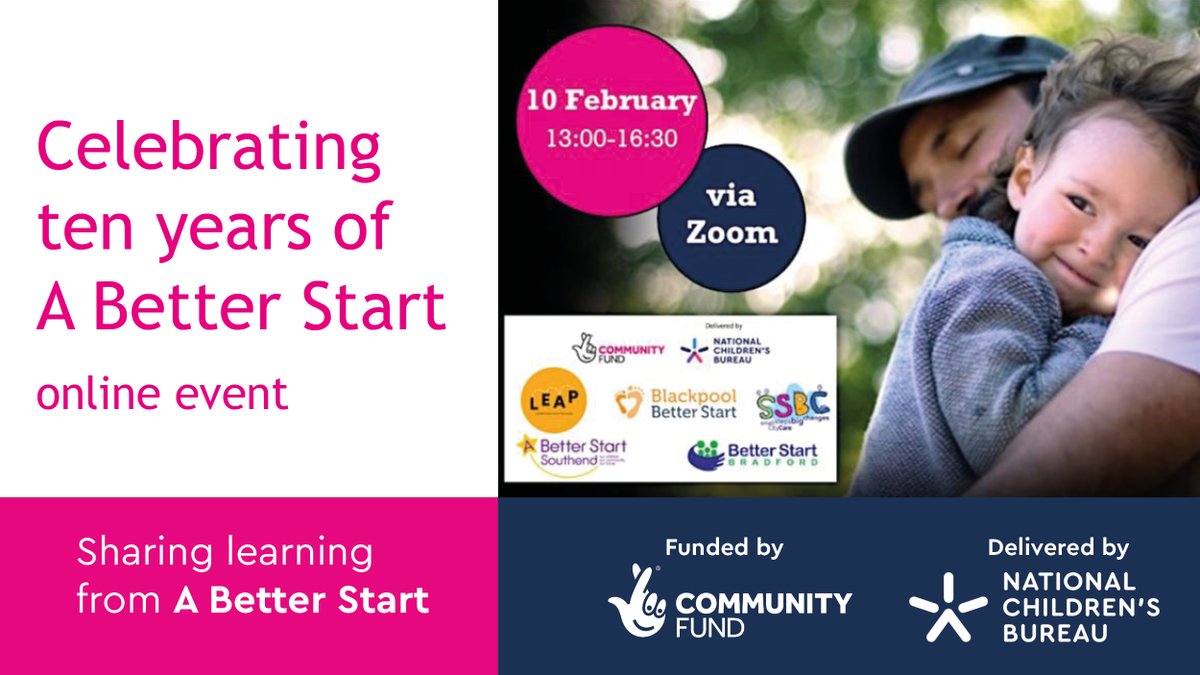 Better Start (@cecdblackpool) on Twitter photo As the end of the #ABetterStart programme approaches, join us in celebrating ten years of learning and successes. This FREE online event will showcase the remarkable achievements from the five partnerships. 
Register here: tinyurl.com/48w99mwz As the end of the #ABetterStart programme approaches, join us in celebrating ten years of learning and successes. This FREE online event will showcase the remarkable achievements from the five partnerships. 
Register here: tinyurl.com/48w99mwz
