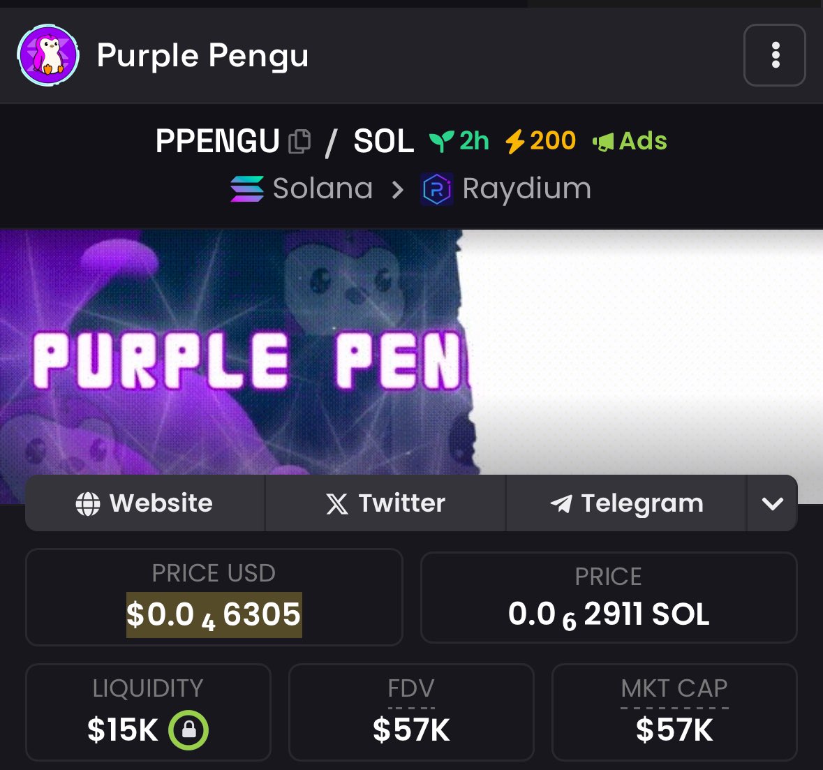 purplepengucoin's tweet photo. $PPENGU ON DEXSCREENER

✅ 200X BOOSTED
✅ ADS LIVE
✅ SOCIALS UPDATED
✅ 600K VOLUME

ca: DLHNY1ViRpqvGy1GrusEt19YXyPqMSUSVpGiS557pump

socials:
https://t.co/3JuFqsq4Dq
https://t.co/KyRTQGxULa https://t.co/4Mz4QCovuT