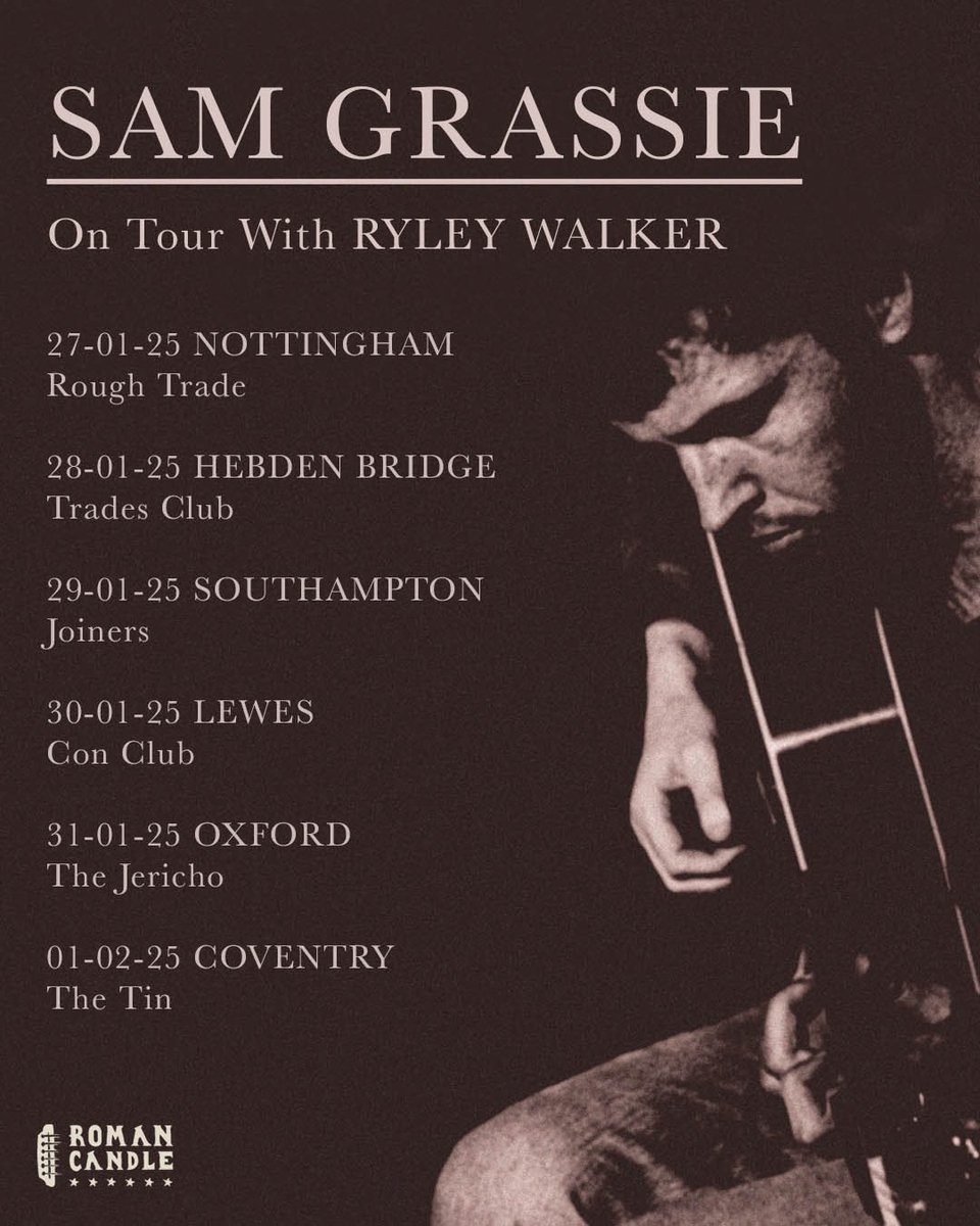 Roman Candle (@rc_promotions) on Twitter photo We are delighted to announce Sam Grassie will be touring with <a href="/ryleywalker/">Ryley walker</a> as a special guest on six of his UK shows!
Tickets are selling fast, folks; an unreal bill at some stunning venues. Be involved. We are delighted to announce Sam Grassie will be touring with <a href="/ryleywalker/">Ryley walker</a> as a special guest on six of his UK shows!
Tickets are selling fast, folks; an unreal bill at some stunning venues. Be involved.