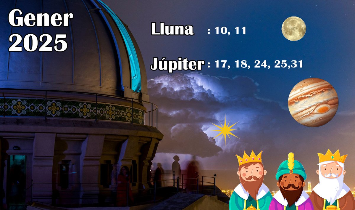 Seguim amb les visites nocturnes a l’Observatori Fabra! 🔭A continuació us mostrem els dies de gener en què podreu venir a gaudir d’una experiència astronòmica única. 🌌🎁

🎟️: sternalia.com/visitas-guiada…

#ObservatoriFabra #VisitesNocturnes