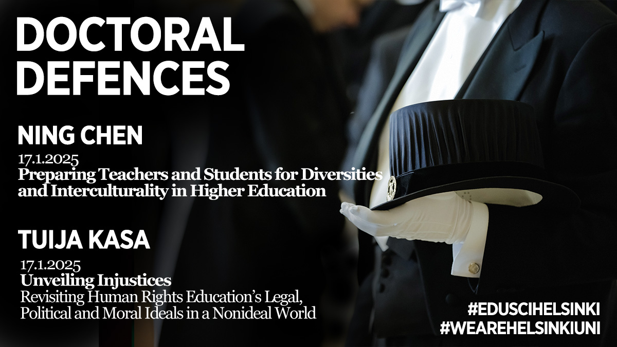 Doctoral Defences in the Faculty of Educational Sciences
🟡 Ning Chen 17.1.
🟡 Tuija Kasa 17.1.