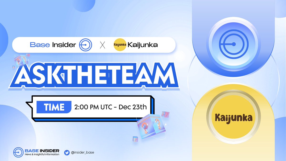insider_base's tweet photo. 🎙️We're thrilled to host an AMA session with @kaijunka, the memes for everyone on @Base!
Let's save the date and join us:
🗓️ Dec 23th - 2 PM UTC
📍 https://t.co/u2NLrDosgg
#Base #Kaijunka https://t.co/ezAh5dpcYh