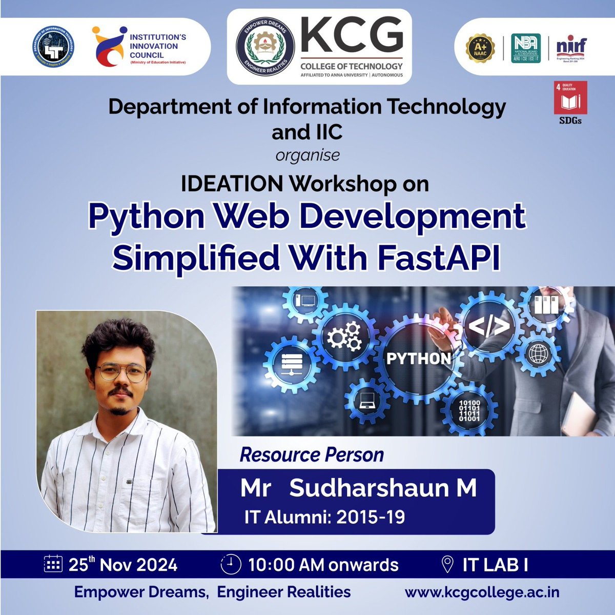 IicKcg's tweet image. 🚀 An Ideation Workshop on Python Web Development Simplified with FastAPI was hosted by the Department of Information Technology and IIC! 🐍💻
@KCGtechnology 
@AICTE_INDIA 
@mhrd_innovation 

#WebDevelopment #CodingWorkshop #TechInnovation #IIT #Python #FastAPI