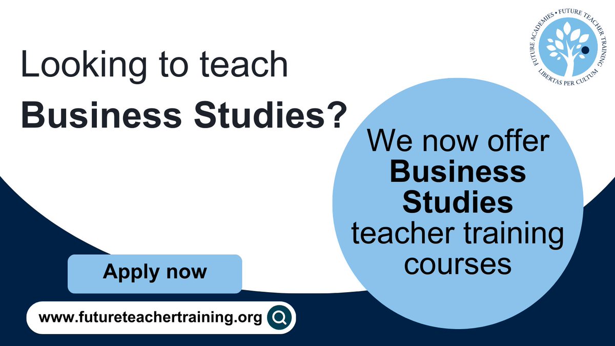 We are delighted to announce that Business Studies is now available as part of our teacher training programme.

Apply via our website: futureteachertraining.org

#TeacherTraining #BusinessStudies #SCITT #FutureTeacherTraining