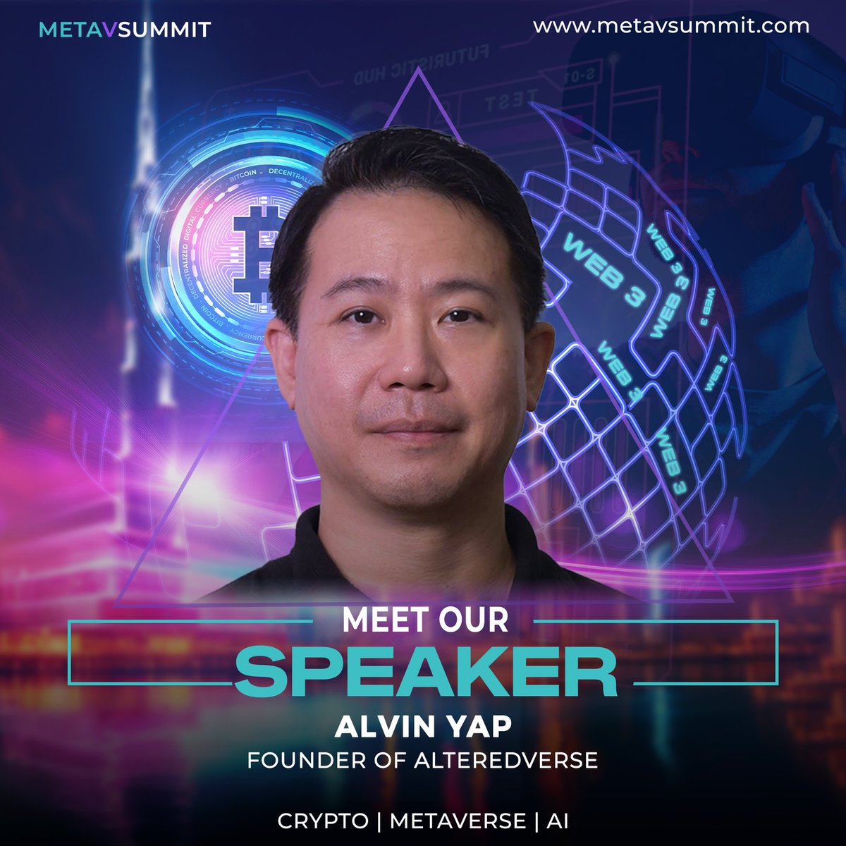 We’re thrilled to welcome Alvin Yap, Founder of Alteredverse, to MetaVSummit 2025! 🎮

A visionary in gaming &amp; AI, Alvin is building an AI-powered digital twin metaverse.

📅 Jan 7-8, 2025 | 📍 Dubai
👉 Register: metavsummit.com

#MetaVSummit #AI #Web3