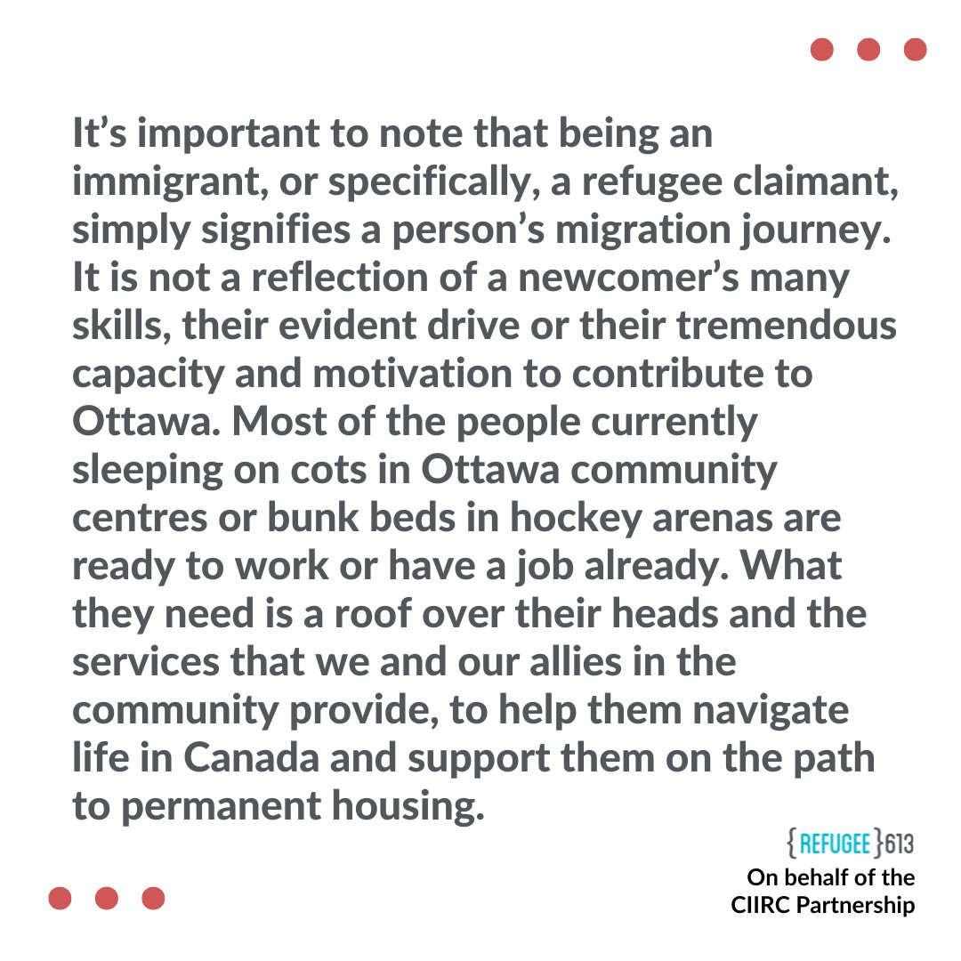 (1/2) Today, organizations serving refugee claimants in Ottawa are issuing a joint statement to show our support for the city’s planned newcomer reception centres.

📃 Visit r613.info/CIIRCletter to read the full letter on the Refugee 613 blog.